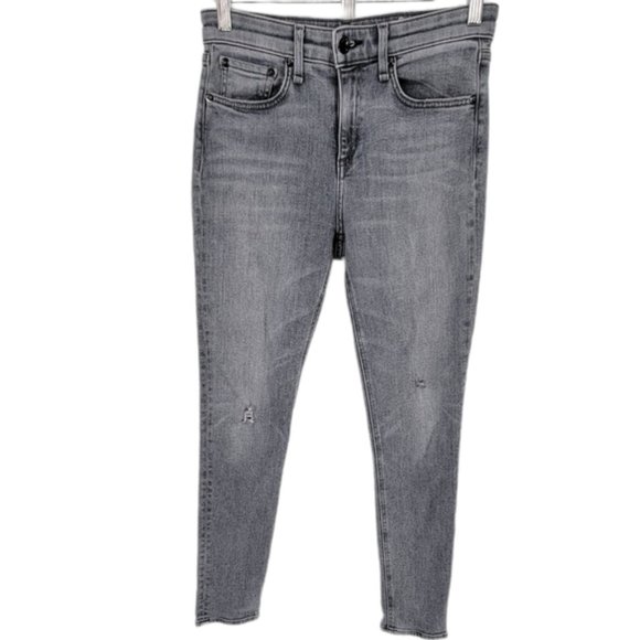 Rag & Bone Cate Mid-Rise Ankle Skinny Jean Light Grey Distressed 25 - Picture 2 of 13